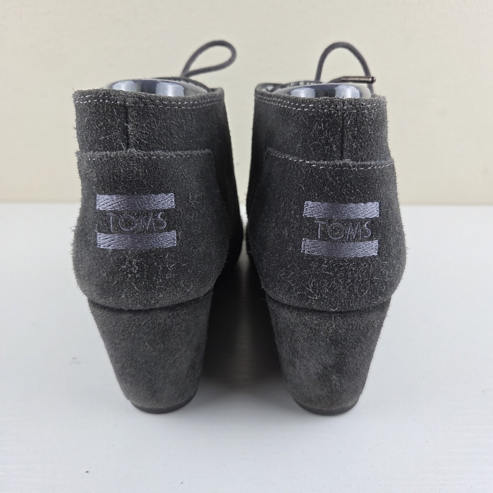 Toms Desert Suede Gray Wedge Heel Lace Up Ankle Boots Shoes Women's Size 8.5 - Picture 7 of 13